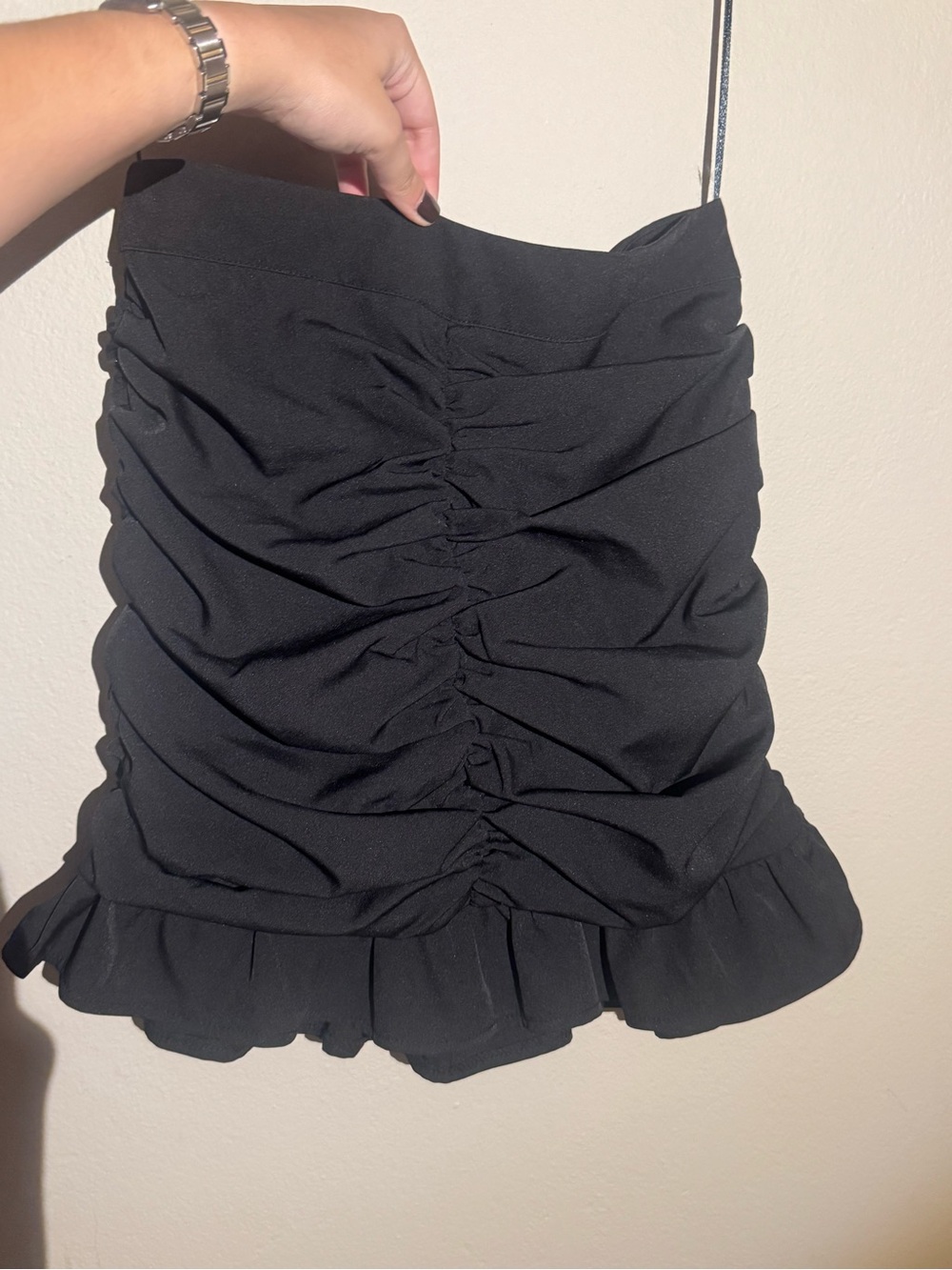 Jealous Tomato Black Ruched Skirt with Ruffle Hem